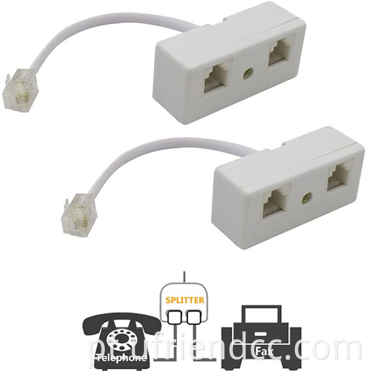 divisor 1 masculino a 2 fêmea RJ11 6P4C Adaptador de cabo do conversor telefônico para a parede fixo